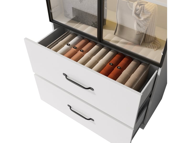  Vitrine en verre avec éclairage led, bibliothèque blanche avec portes en verre et 2 tiroirs, meuble vitrine 60x40x160 cm.  - Conforama D
