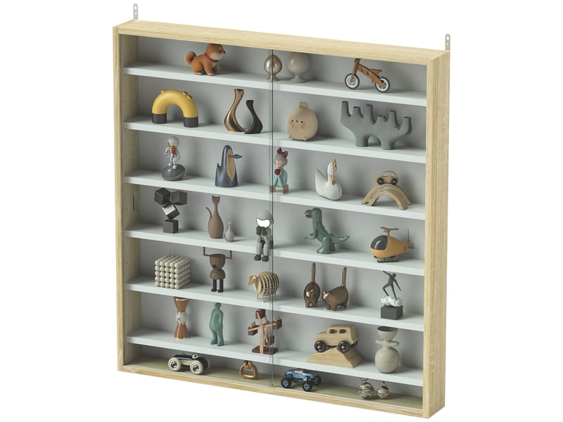  Tableau d'affichage en bois à 5 niveaux réglables avec portes vitrées, 80 x 9,5 x 83 cm, blanc et chêne  - Conforama B