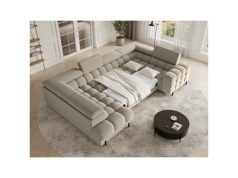  Canapé panoramique convertible factory 3 places beige – angle gauche avec coffre – version 3  - Conforama B