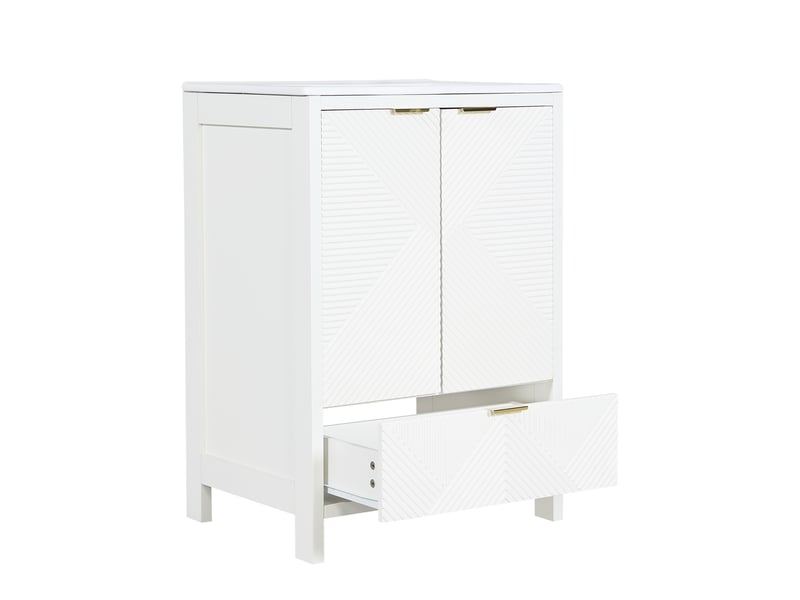  Meuble vasque salle de bain blanc 61 cm avec lavabo céramique, portes soft-close, étagères et tiroirs  - Conforama E