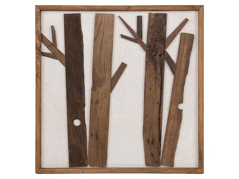 Tableau en bois recyclé fait main relief brun et blanc 62x4x62 cm h - Conforama B