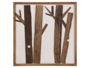 Tableau en bois recyclé fait main relief brun et blanc 62x4x62 cm h