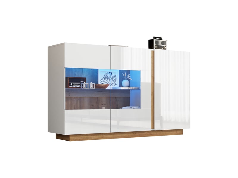  Buffet avec 3 portes et éclairage led pour salon en panneaux de particules 138×38,5×90,5 cm blanc  - Conforama A