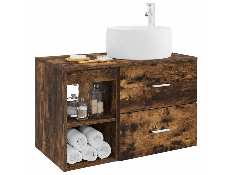  Ensemble de mobilier de salle de bain 2 pcs chêne fumé shl184  - Conforama C