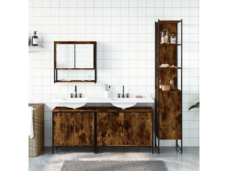 Ensemble de meubles de salle de bain 4 pcs chêne fumé bois cf63853  - Conforama C