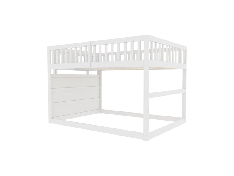  Lit superposé bas 140x200 cm, lit enfant en bois blanc avec escalier sécurisé, 4 tiroirs de rangement et barrière haute.  - Conforama E