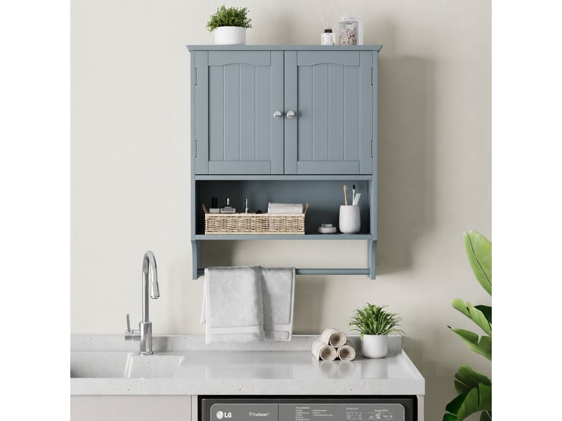  Armoire murale salle de bain avec porte-serviettes, 56,8 x 19 x 70 cm, gris clair  - Conforama B