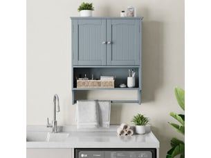 Armoire murale salle de bain avec porte-serviettes, 56,8 x 19 x 70 cm, gris clair