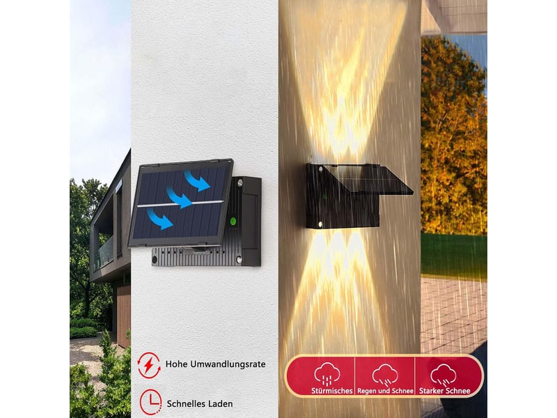  Lot de 4 appliques solaires d'extérieur – Appliques murales LED à 6 LED, éclairage vers le haut et vers le bas, étanches, pour jardin, balcon, terrasse et escaliers, lumière blanc chaud  - Conforama C