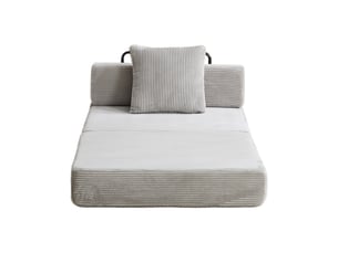 Fauteuil convertible, avec coussins, en velours côtelé, coloris gris clair, l92,5 x p92,5 x h60 cm, pour salon et chambre
