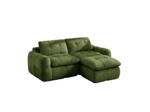 Canapé d'angle modulaire 2 places modenvie sans cadre avec 1 pouf ottoman, revêtement en chenille, vert, 194 x 160 x 68 cm