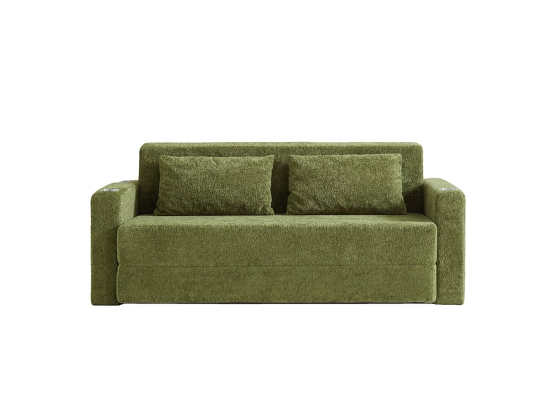  Canapé-lit convertible 2 places 153x77x65 cm avec fonction usb et porte-gobelets vert sans matelas  - Conforama A