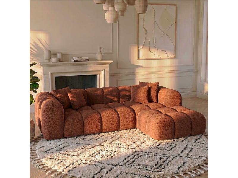  Canapé convertible angle droit en bouclette brique - alba - morphea Alba Convertible - Conforama B