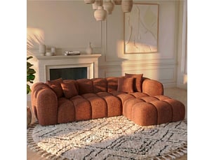 Canapé d'angle droit convertible MORPHEA Alba L Convertible 4 places Tissu bouclette rouge avec coffre de rangement