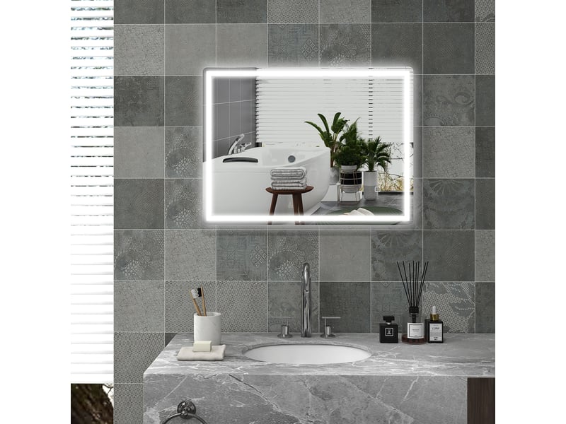 Miroir led de salle de bain - 80x60 cm - rectangulaire - intensité variable - fonction mémoire - surface antibuée 80x60x4cm - Conforama B