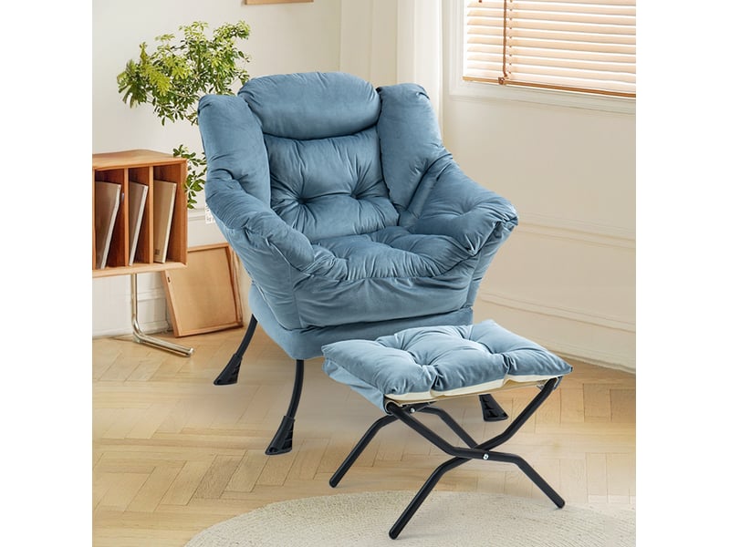  Fauteuil de détente bleu clair avec repose-pieds pliable et poche latérale  - Conforama B