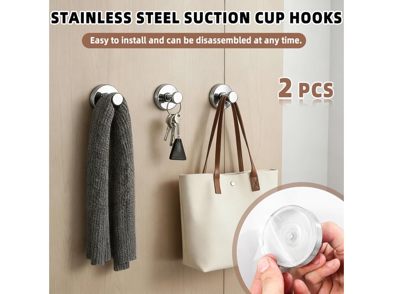  Crochet ventouse 2 pièces, sans perçage, amovible et réutilisable, pour serviette, cuisine, salle de bain et surfaces lisses - argent brillant, gris  - Conforama D