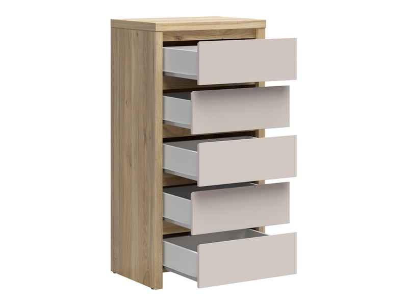  Chiffonnier 5 tiroirs meuble de rangement coloris chêne mauvellacachemire - longueur 56 x profondeur 40,5 x hauteur 112,5 cm  - Conforama C