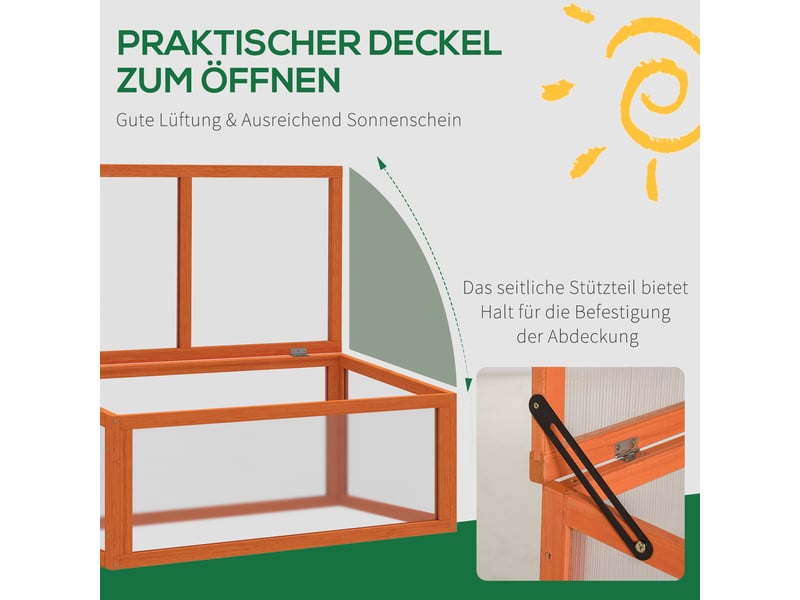 Serre frühbeet en bois et polycarbonate - orange - résistant aux intempéries - toit ouvrant 90x46x40cm - Conforama E