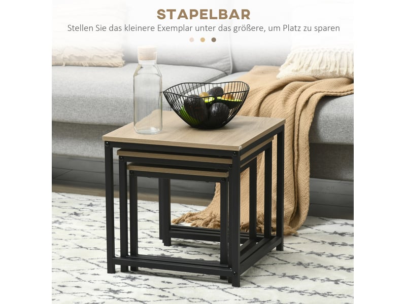 Tables basses gigognes lot de 3 avec pieds réglables, cadre en acier noir, décor bois naturel pour salon 45 × 45 × 44 cm - Conforama D