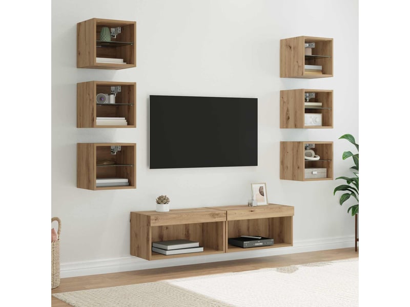 Meuble tv - banc tv - meuble de rangement 8 pcs chêne artisanal verre - Conforama B