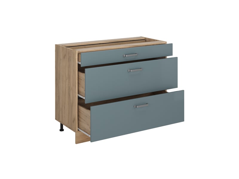  Vicco meuble cuisine, bleu-grischêne doré, 100cm plan de travail marbre  - Conforama C