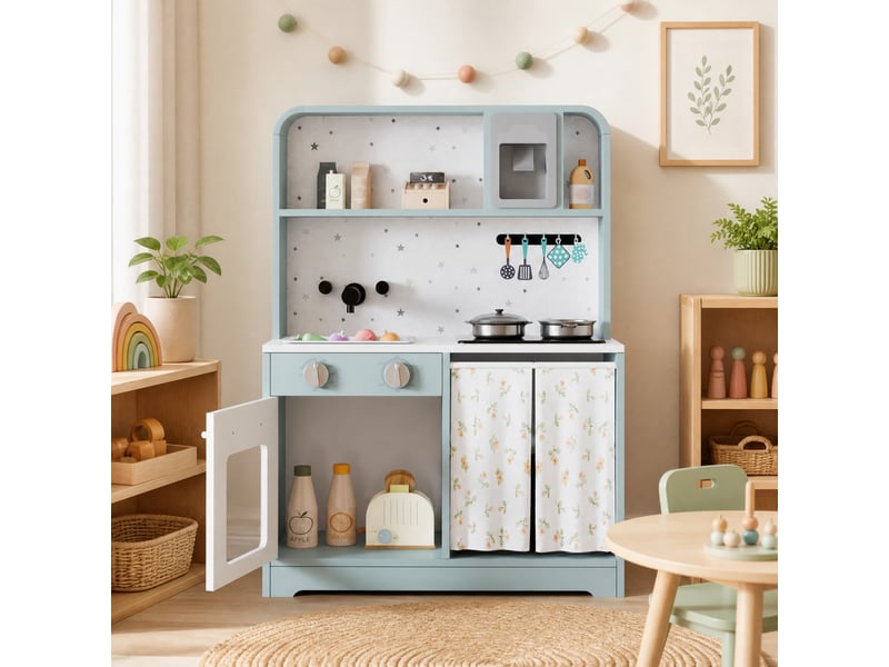  Cuisine enfant 60x29x81 cm – bleue – machine à glaçons, micro-ondes et accessoires ludiques inclus  - Conforama B