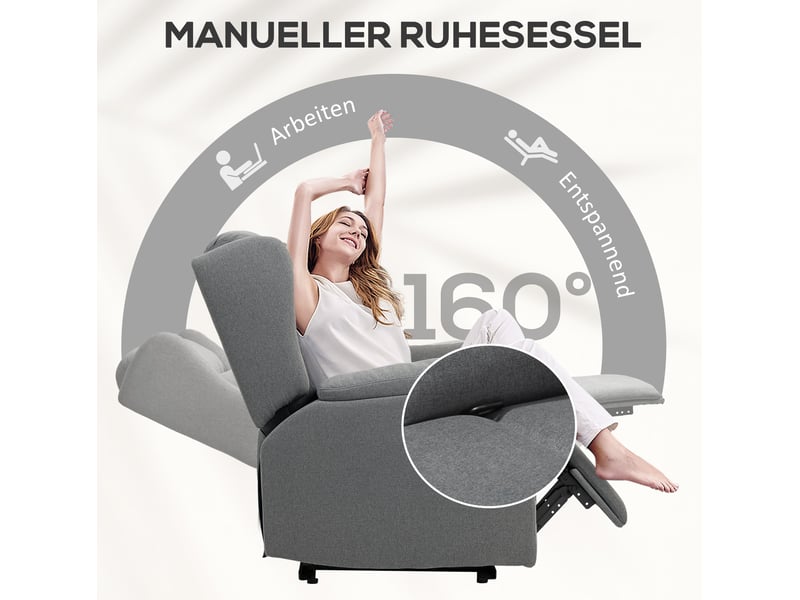  Fauteuil relax inclinable avec repose-pieds, dossier réglable et ressorts ensachés en lin gris foncé  - Conforama D
