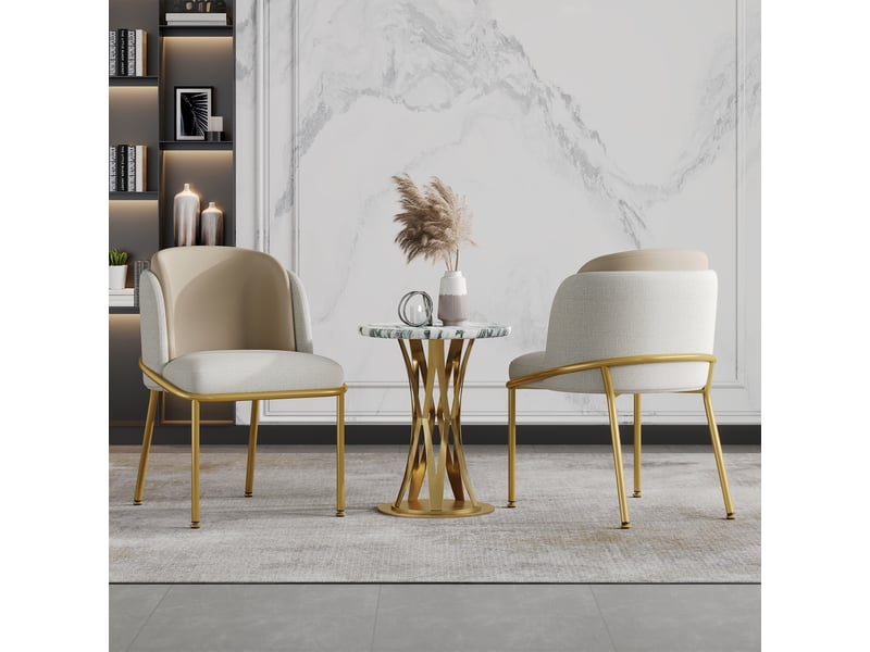  Chaises de salle à manger lot de 2 avec pieds réglables  - dossier ergonomique, simili cuir et métal - beige  - Conforama B