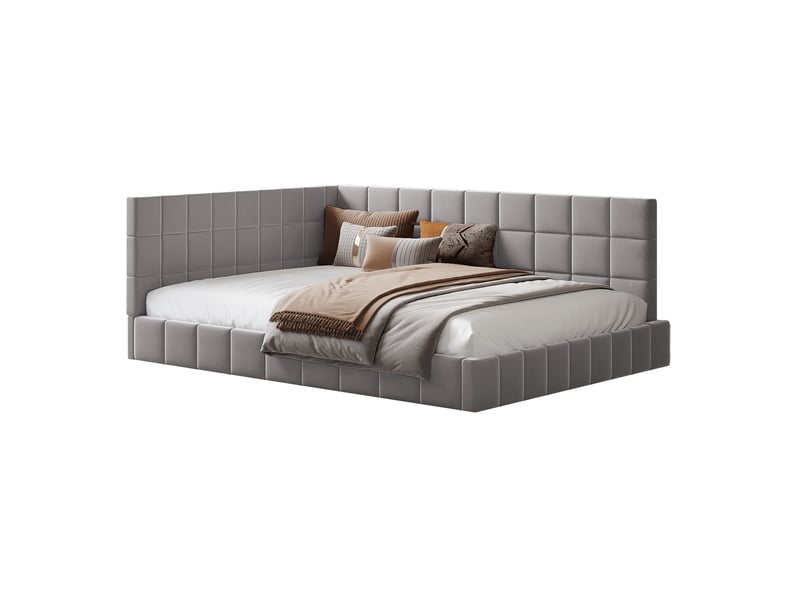  Lit banquette 140 x 200 cm convertible en canapé, tissu gris avec sommier à lattes  - Conforama A