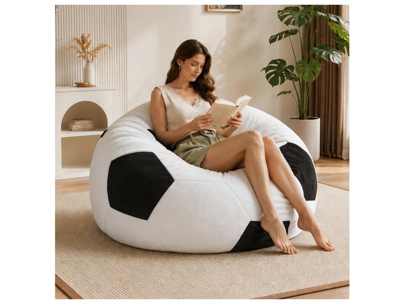  Pouf ballon de football tcqpz 130 x 60 cm en flanelle blanc et noir  - Conforama D