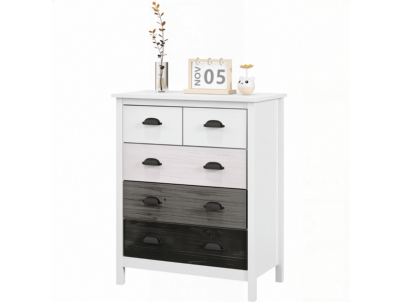 Commode 5 tiroirs et dispositif anti-basculement, blanc  - Conforama A