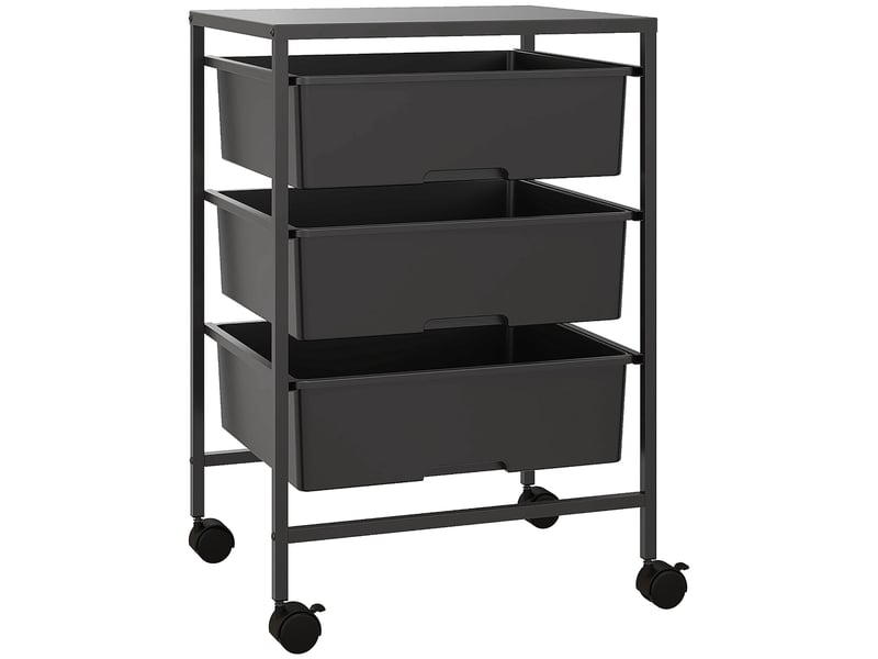  Table d'appoint à roulettes, 3 paniers de transport et de rangement, desserte de cuisine, 40,8 cm (l) x 33,5 cm (l) x 60,5 cm (h), noire  - Conforama A