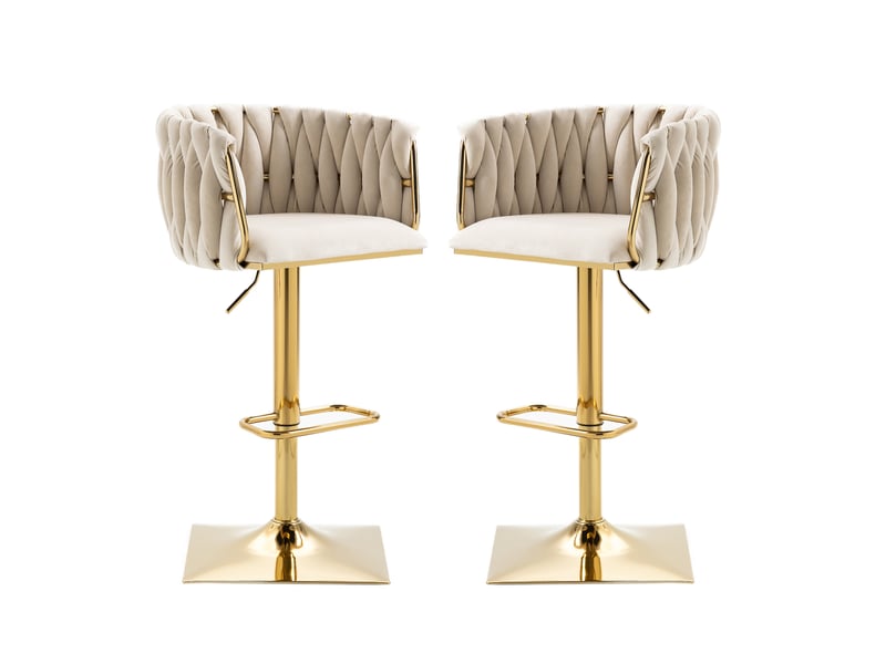  Lot de 2 tabourets de bar vintage réglables 65-83 cm – ivoire – dossier, accoudoirs et repose-pieds  - Conforama A