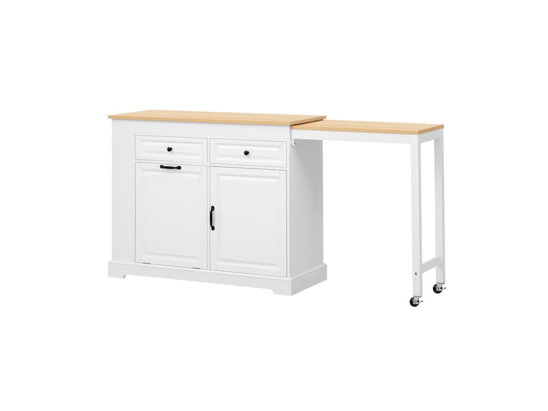 Îlot de cuisine mobile avec plateau latéral extensible, rangements, tiroirs et emplacement pour poubelle - Conforama A