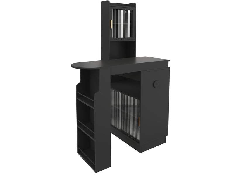 Desserte de cuisine extensible avec 3 portes, étagères réglables, led et prises, noir, 131–170 × 40 × 170 cm - Conforama E