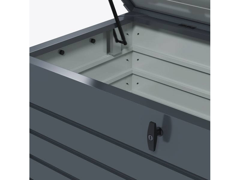 Coffre de rangement extérieur 120 x 62 x 66 cm – gris foncé – 311 l, roulettes et couvercle verrouillable - Conforama E