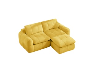 Canapé d'angle, canapé modulable, 2 places, en chenille, jaune, livré monté, base antidérapante, avec pouf, sans structure