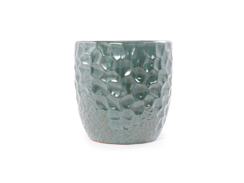  Pot de fleurs en céramique ø38 cm vert foncé brillant à relief martelé, avec trou de drainage, intérieur et extérieur  - Conforama D