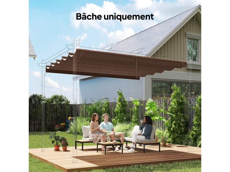 Toile de toit pour pergola tonnelle rétractable de 3x3 m - toile uniquement 250x255 cm café - Conforama C