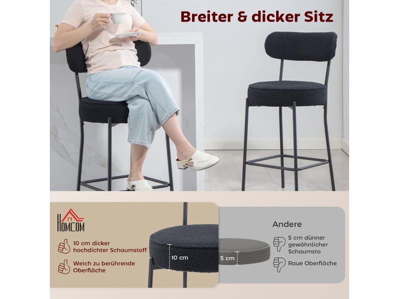  Tabourets de bar lot de 2 avec repose-pieds - lpospi - cadre métal, polyester noir 59,0×38,0×64,0 cm  - Conforama E