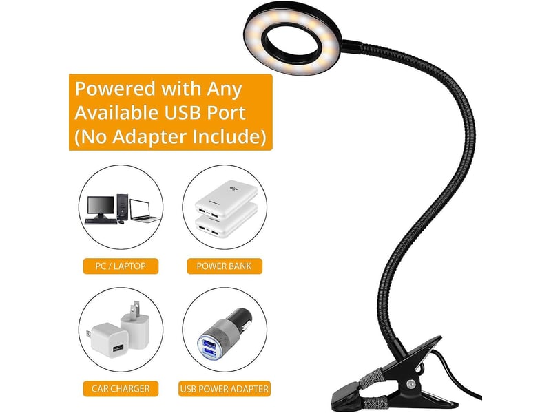  Lampe de bureau à pince flexible à 360° 3 modes d’éclairage &amp;10 niveaux de luminosité  - Conforama B