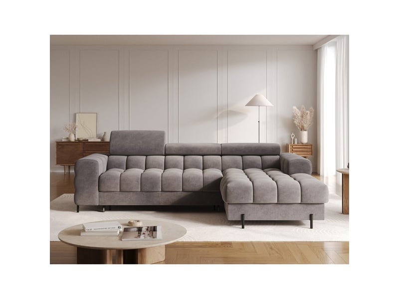  Canapé d'angle droit convertible gris foncé chiné design élégant 285x99x181cm filtro  - Conforama E
