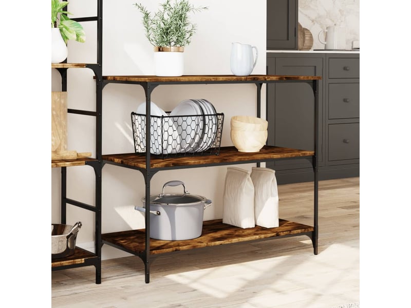  Desserte de cuisine, chariot de rangement chêne fumé 102x50x95 cm bois d'ingénierie  - Conforama C