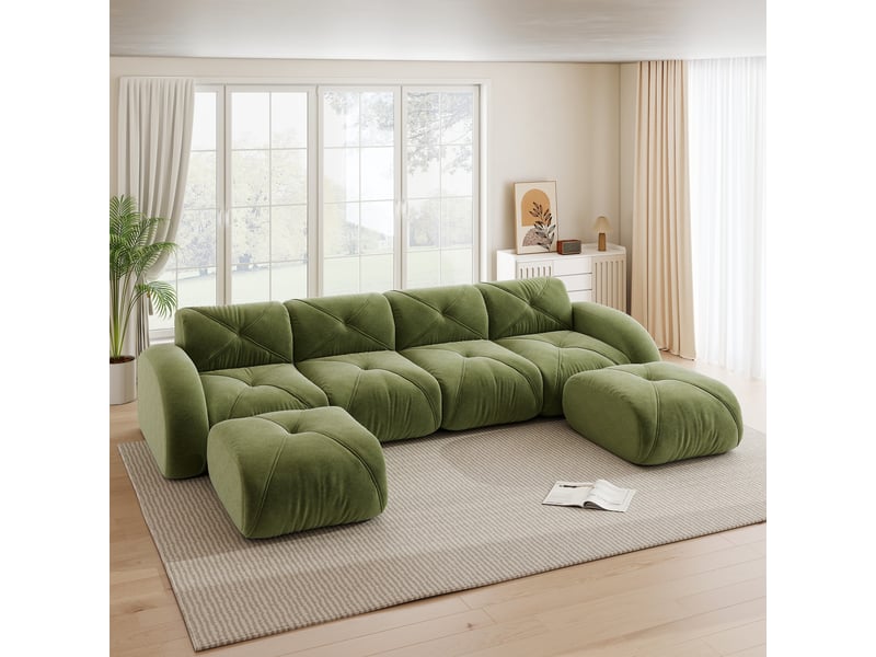  Canapé d'angle, canapé modulable – 4 places, sans montage, forme u, base antidérapante, en tissu, sans cadre  - Conforama C