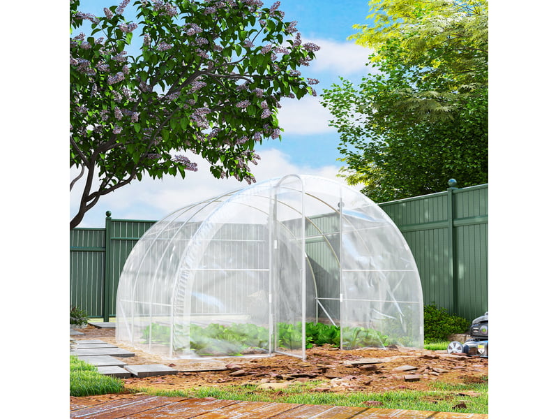 Serre de jardin tunnel 3 x 3 x 2 m 9 m² avec porte à charnières bâche en pe 150 gm² pour légumes plantes fleurs - Conforama D