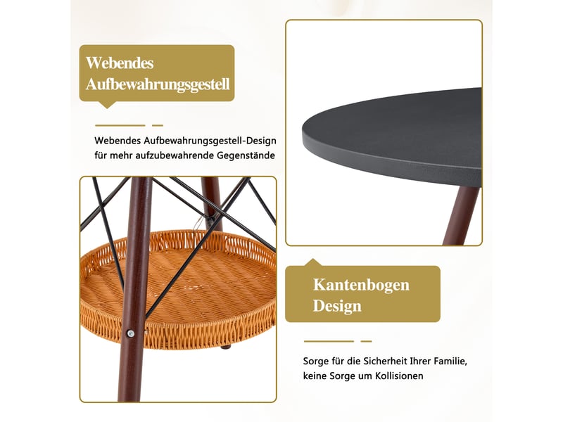  Table à manger ronde,80x80x71,5 cm,avec rangement,mdf,noir et bois noyer  - Conforama E