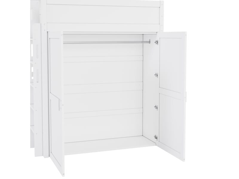 Lit mezzanine enfant 90x200 cm – blanc – bureau, armoire, rangements, usb et éclairage led – sans matelas - Conforama E
