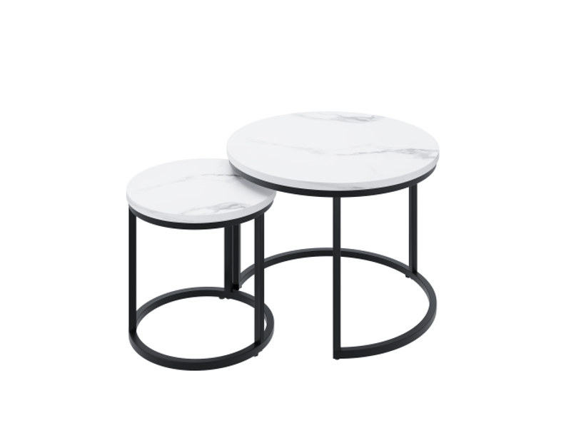 Table basse gigogne blanche 2 pièces – cadre métallique rond 60 cm, moderne – salon, chambre, bureau, petit espace - Conforama A
