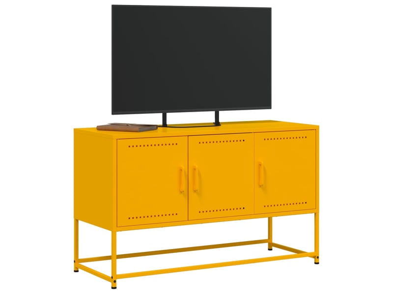  Meuble tv - banc tv - meuble de rangement jaune moutarde 100,5x39x60,5 cm acier  - Conforama D